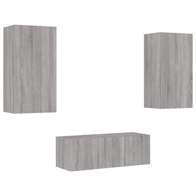 vidaXL 4 Piece TV Wall Units with LED Grey Sonoma Engineered Wood