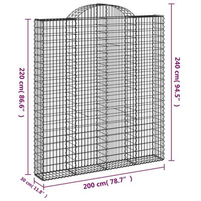 vidaXL Arched Gabion Baskets 3 pcs 200x30x220/240 cm Galvanised Iron