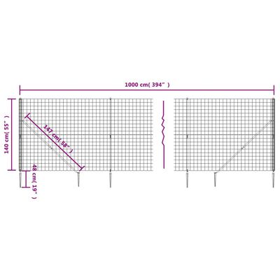 vidaXL Wire Mesh Fence with Spike Anchors Anthracite 1.4x10 m