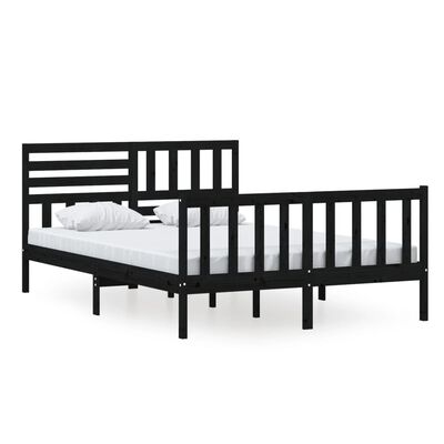 vidaXL Bed Frame without Mattress Black Solid Wood 140x200 cm (810086+814148)