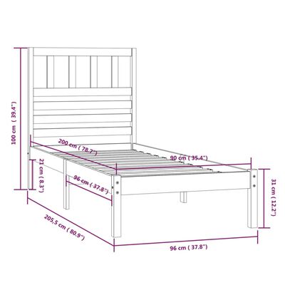 vidaXL Bed Frame without Mattress White Solid Wood Pine 90x200 cm