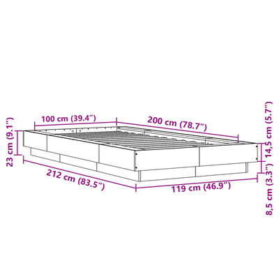 vidaXL Bed Frame with LED Lights Grey Sonoma 100x200cm Engineered Wood
