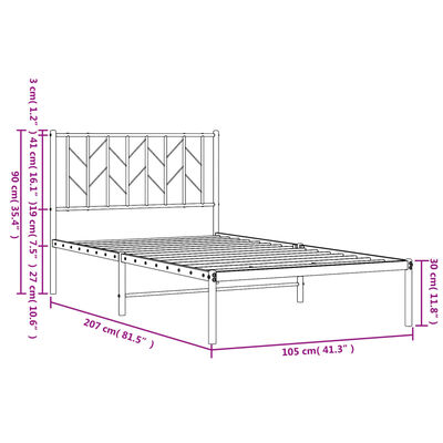 vidaXL Metal Bed Frame without Mattress with Headboard White 100x200 cm