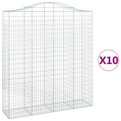 vidaXL Arched Gabion Baskets 10 pcs 200x50x220/240 cm Galvanised Iron