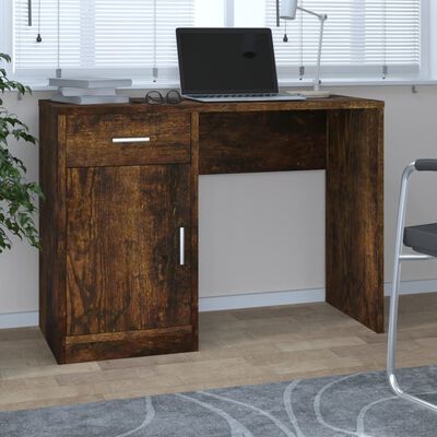 vidaXL Desk with Drawer&Cabinet Smoked Oak 100x40x73 cm Engineered Wood