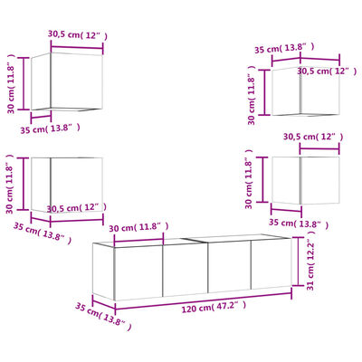 vidaXL 6 Piece TV Wall Units with LED Concrete Grey Engineered Wood