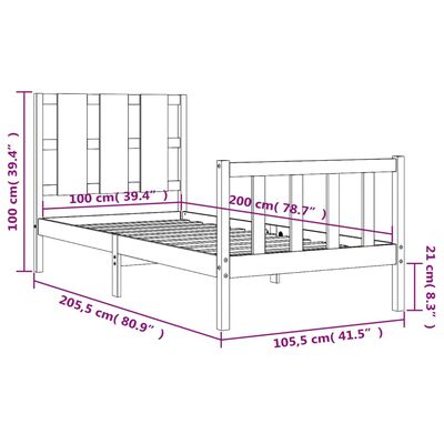 vidaXL Bed Frame without Mattress Black 100x200 cm Solid Wood Pine