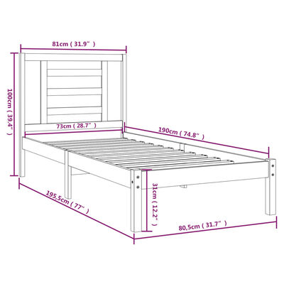 vidaXL Bed Frame without Mattress White 75x190 cm Small Single Solid Wood