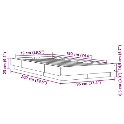 vidaXL Bed Frame without Mattress Brown Oak 75x190 cm Small Single