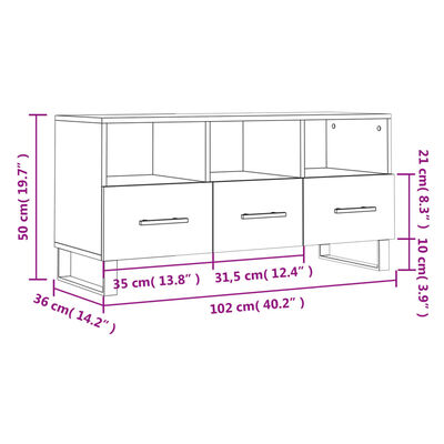 vidaXL TV Cabinet High Gloss White 102x36x50 cm Engineered Wood