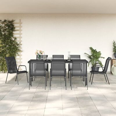 vidaXL 9 Piece Garden Dining Set Black Steel and Textilene