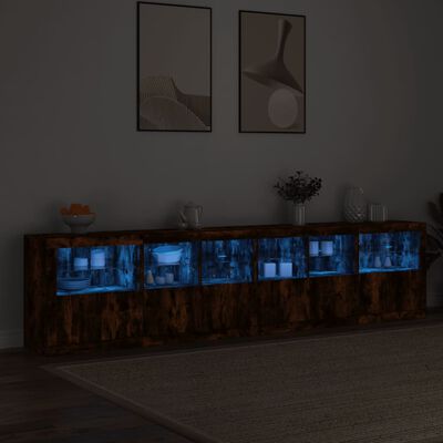 vidaXL Sideboard with LED Lights Smoked Oak 283x37x67 cm