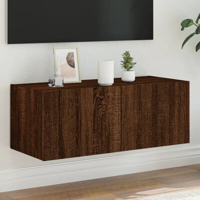 vidaXL TV Wall Cabinet with LED Lights Brown Oak 80x35x31 cm