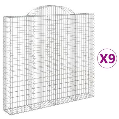 vidaXL Arched Gabion Baskets 9 pcs 200x30x180/200 cm Galvanised Iron