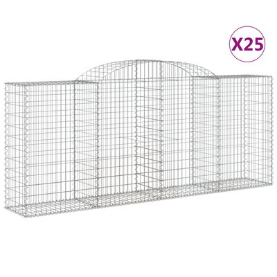 vidaXL Arched Gabion Baskets 25 pcs 300x50x120/140 cm Galvanised Iron