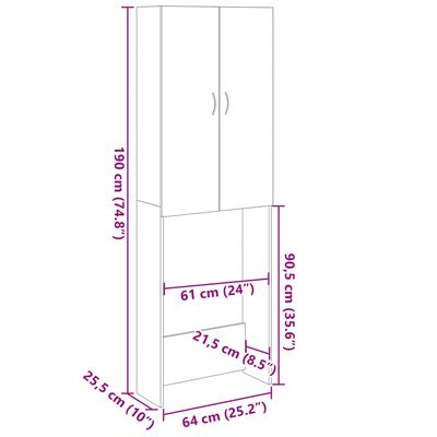 vidaXL Washing Machine Cabinet Sonoma Oak 64x25.5x190 cm