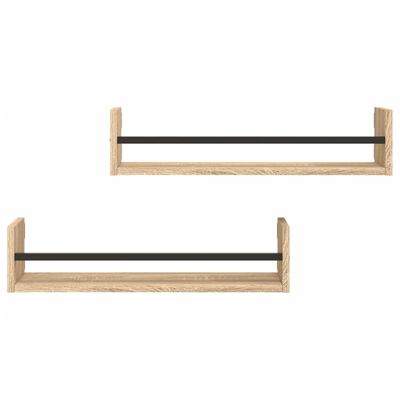 vidaXL Wall Shelves with Bars 2 pcs Sonoma Oak 60x16x14 cm