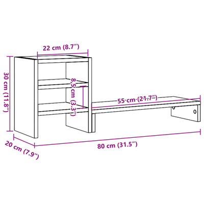 vidaXL Monitor Stand with Desk Organiser Smoked Oak Engineered Wood