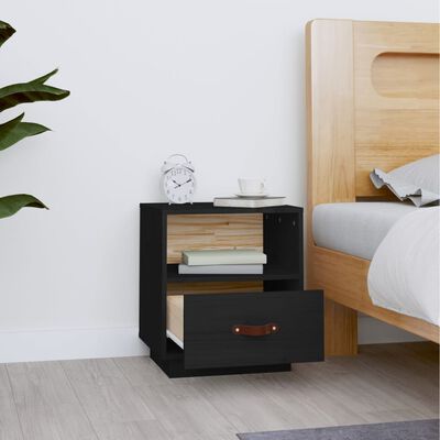 vidaXL Bedside Cabinet Black 40x34x45 cm Solid Wood Pine