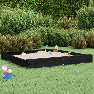 vidaXL Sandbox with Seats Black Square Solid Wood Pine