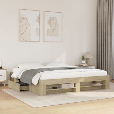 vidaXL Bed Frame without Mattress Sonoma Oak 180x200 cm Super King Engineered Wood