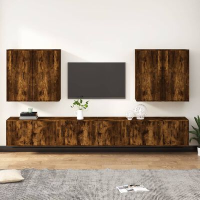 vidaXL 8 Piece TV Cabinet Set Smoked Oak Engineered Wood