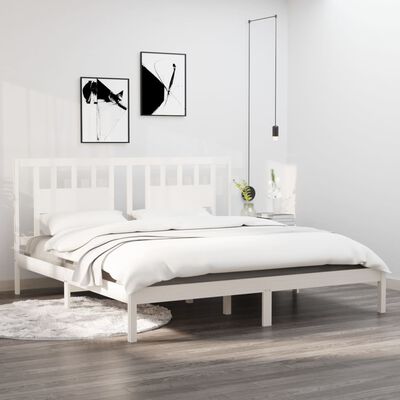 vidaXL Bed Frame without Mattress White Solid Wood Super King