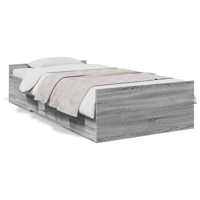 vidaXL Bed Frame with Drawers without Mattress Grey Sonoma 90x190 cm Single