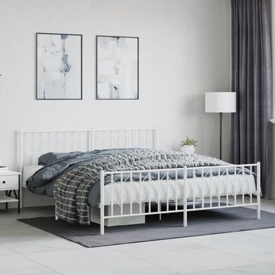 vidaXL Metal Bed Frame without Mattress with Footboard White 183x213 cm