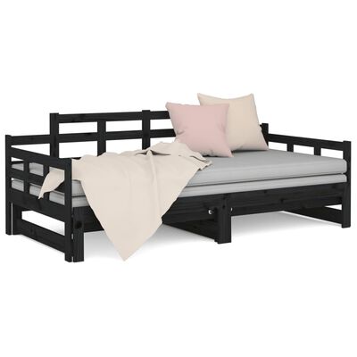 vidaXL Pull-out Day Bed without Mattress Black Solid Wood Pine 2x cm