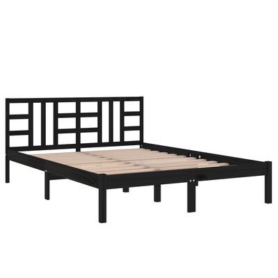 vidaXL Bed Frame without Mattress Black 135x190 cm Double Solid Wood