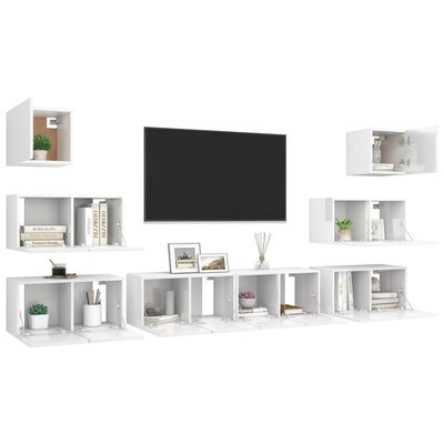 vidaXL 8 Piece TV Cabinet Set High Gloss White Engineered Wood