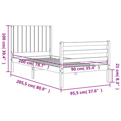 vidaXL Bed Frame without Mattress Black 90x200 cm Solid Wood