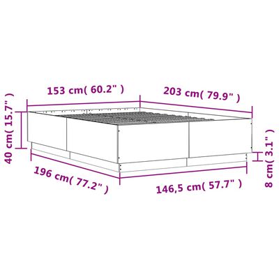 vidaXL Bed Frame with LED without Mattress Smoked Oak 150x200 cm King Size