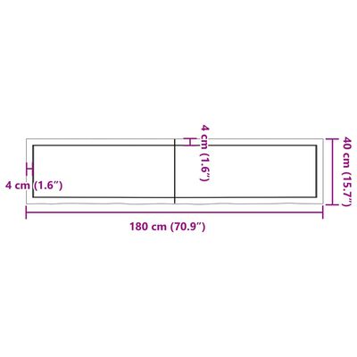 vidaXL Bathroom Countertop Dark Brown 180x40x(2-6) cm Treated Solid Wood