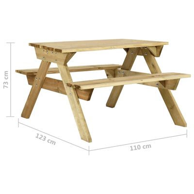 vidaXL Picnic Table with Benches 110x123x73 cm Impregnated Pinewood