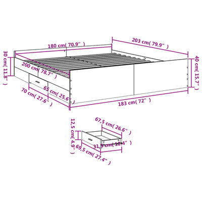 vidaXL Bed Frame with Drawers without Mattress Sonoma Oak 180x200 cm Super King