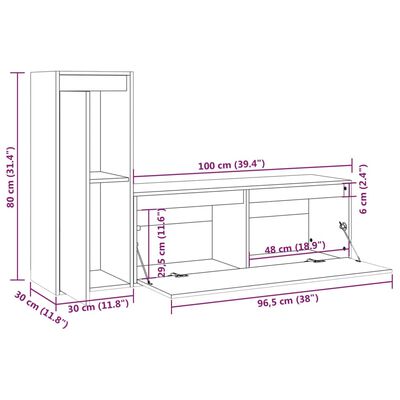 vidaXL TV Cabinets 2 pcs Black Solid Wood Pine