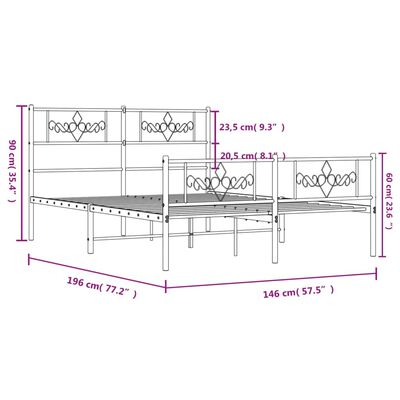 vidaXL Metal Bed Frame without Mattress with Footboard Black 140x190 cm