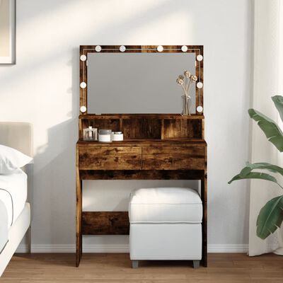 vidaXL Dressing Table with LED Smoked Oak 80x41x134.5 cm