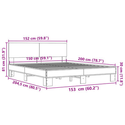 vidaXL Bed Frame without Mattress Sonoma Oak 150x200 cm King Size