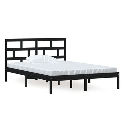 vidaXL Bed Frame without Mattress Black Solid Wood 140x200 cm (810021+814198)