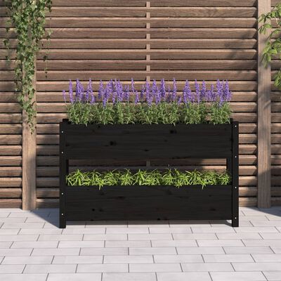 vidaXL Planter Black 112x25x66 cm Solid Wood Pine