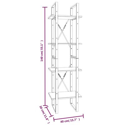 vidaXL 4-Tier Book Cabinet Grey Sonoma 40x30x140 cm Engineered Wood