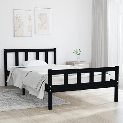 vidaXL Bed Frame without Mattress Black Solid Wood 100x200 cm