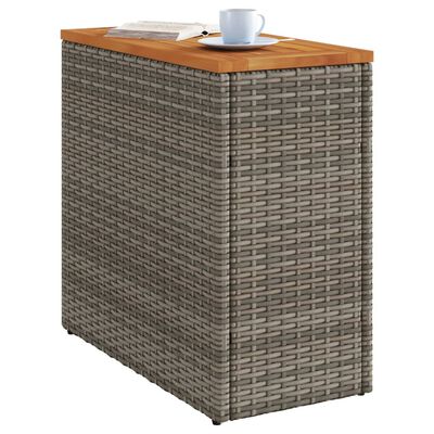 vidaXL Garden Side Table with Wooden Top Grey 58x27.5x55 cm Poly Rattan