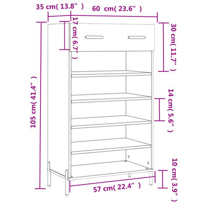 vidaXL Shoe Cabinet Smoked Oak 60x35x105 cm Engineered Wood