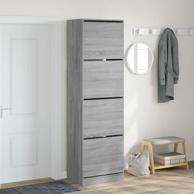 vidaXL Shoe Cabinet with 4 Flip-Drawers Grey Sonoma 60x42x204 cm