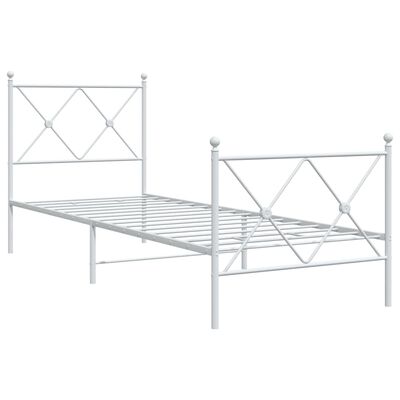 vidaXL Metal Bed Frame without Mattress with Footboard White 75x190 cm Small Single