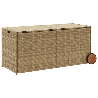 vidaXL Garden Storage Box with Wheels Mix Beige 283L Poly Rattan